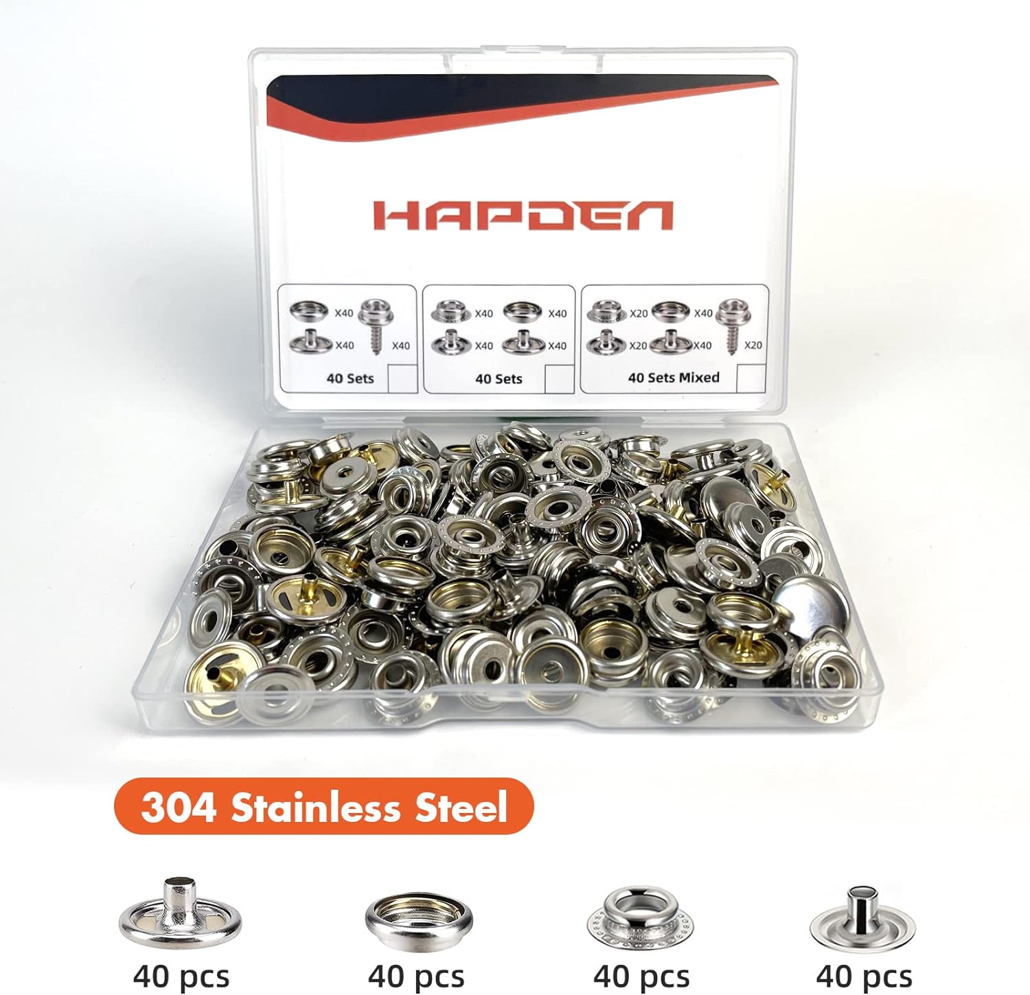 160 pcs snap Buttons,snap Fasteners kit 15mm Stainless Steel Snaps Marine Grade Boat Canvas Snaps,3/8" Socket Metal Snaps for Clothing Leather Boat Cover Fabric (Regular) - Image 4